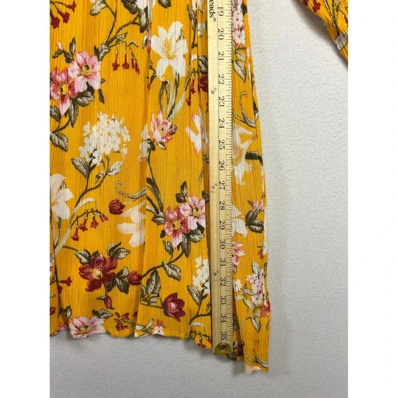 Boho Cottagecore Umgee Womens XL Mustard Yellow Floral Mixed Print Mini Dress - Picture 6 of 10